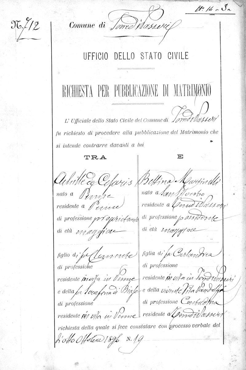 Atto di Matrimonio di Achille de Cesaris